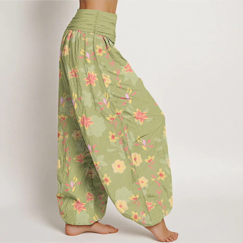 Pantaloni harem da donna con elastico in vita, in cotone, semplici e rinfrescanti, con motivo a fiori e foglie, modello Buddha Stones - Image 11