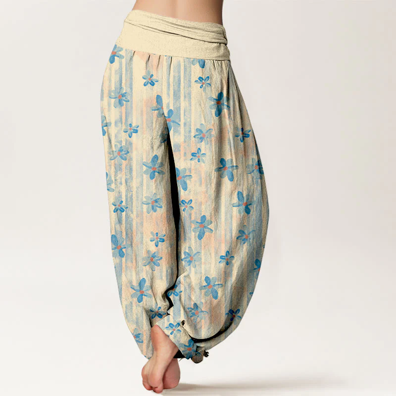 Pantaloni harem da donna con elastico in vita, in cotone, stile semplice, motivo floreale, motivo Buddha Stones - Image 2