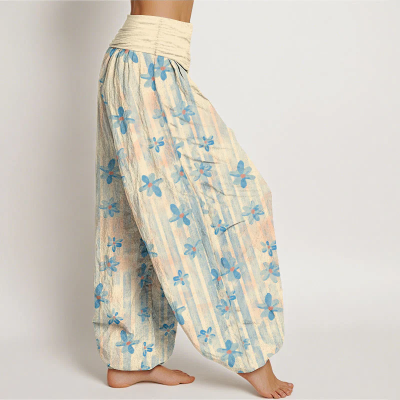 Pantaloni harem da donna con elastico in vita, in cotone, stile semplice, motivo floreale, motivo Buddha Stones - Image 3