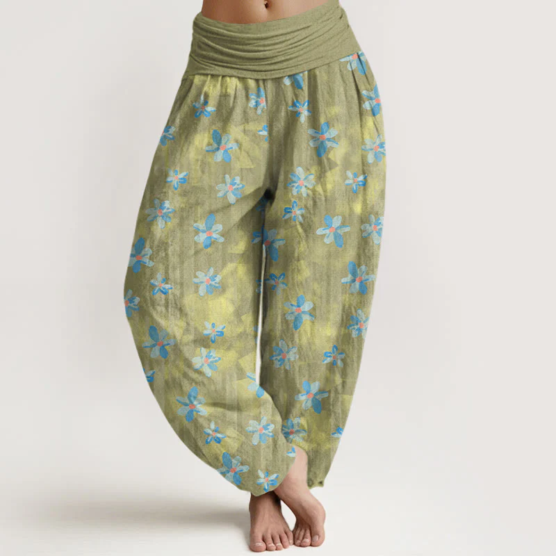 Pantaloni harem da donna con elastico in vita, in cotone, stile semplice, motivo floreale, motivo Buddha Stones - Image 6