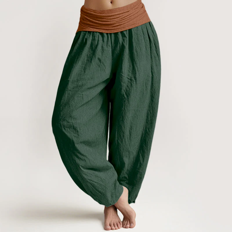 Pantaloni harem da donna con elastico in vita, in cotone, verde, nero, marrone e rosso, tinta unita , Buddha Stones