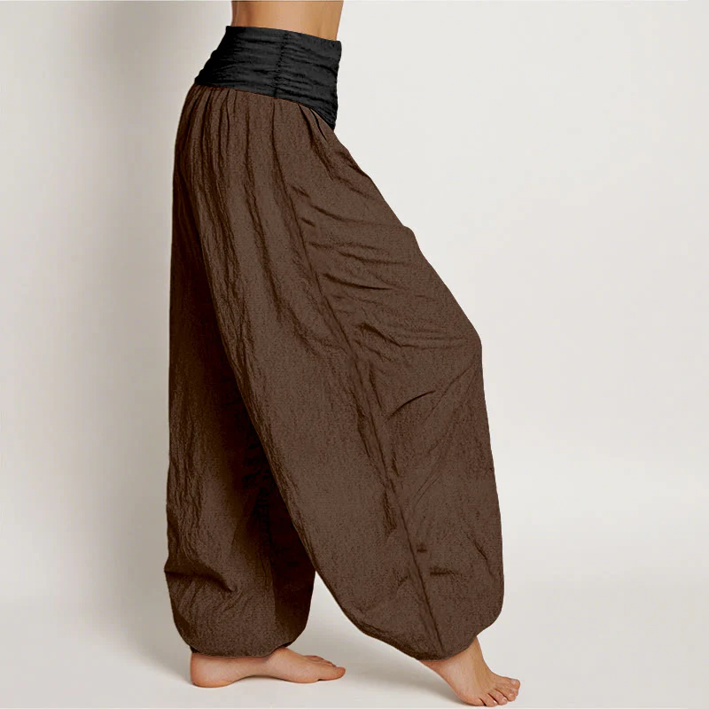 Pantaloni harem da donna con elastico in vita, in cotone, verde, nero, marrone e rosso, tinta unita , Buddha Stones - Image 11