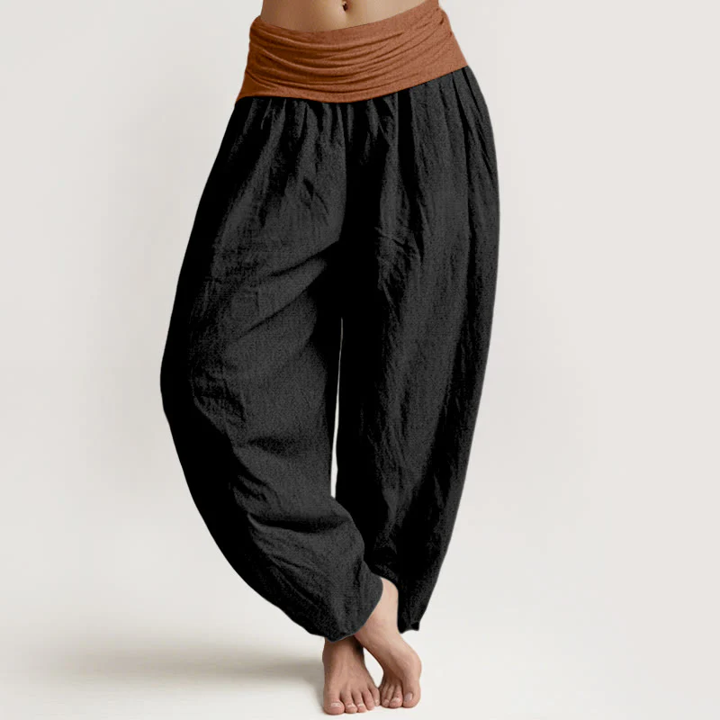 Pantaloni harem da donna con elastico in vita, in cotone, verde, nero, marrone e rosso, tinta unita , Buddha Stones - Image 6