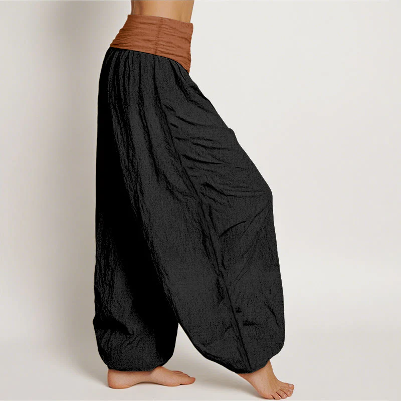 Pantaloni harem da donna con elastico in vita, in cotone, verde, nero, marrone e rosso, tinta unita , Buddha Stones - Image 8