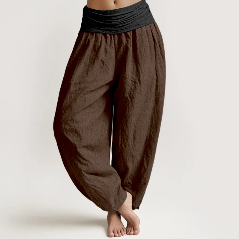 Pantaloni harem da donna con elastico in vita, in cotone, verde, nero, marrone e rosso, tinta unita , Buddha Stones - Image 9