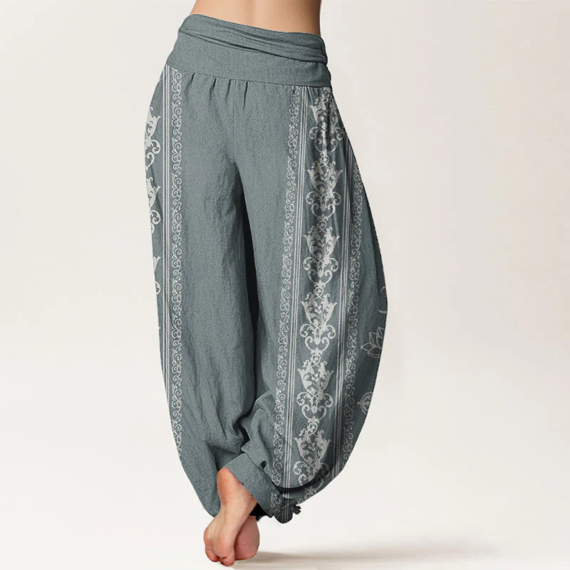 Pantaloni harem da donna con elastico in vita, in puro cotone, Buddha Stones e fiori di loto, doppio Dorje, Vajra, Namaste e Om. - Image 7