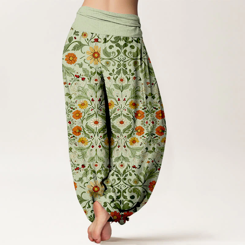 Pantaloni harem da donna con elastico in vita, in puro cotone, con fiori colorati Buddha Stones - Image 10