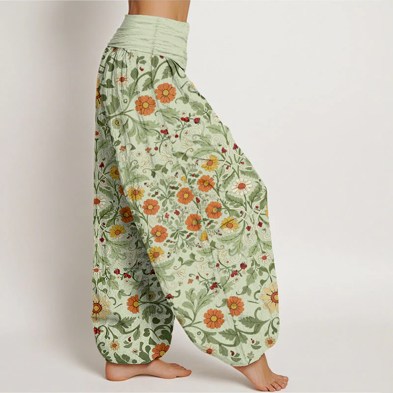 Pantaloni harem da donna con elastico in vita, in puro cotone, con fiori colorati Buddha Stones - Image 11