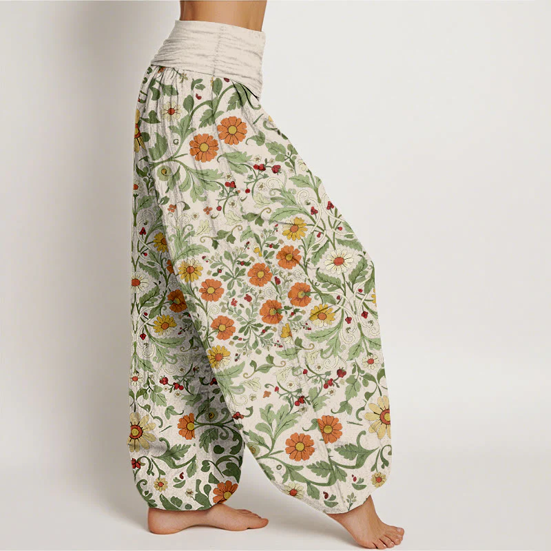 Pantaloni harem da donna con elastico in vita, in puro cotone, con fiori colorati Buddha Stones - Image 8