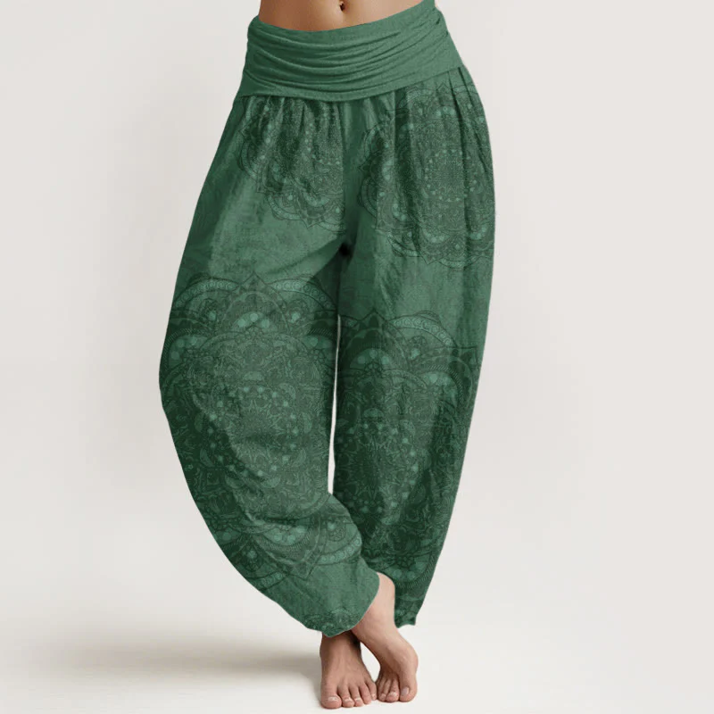 Pantaloni harem da donna con elastico in vita, in puro cotone, con motivo paisley e mandala, motivo Buddha Stones - Image 7