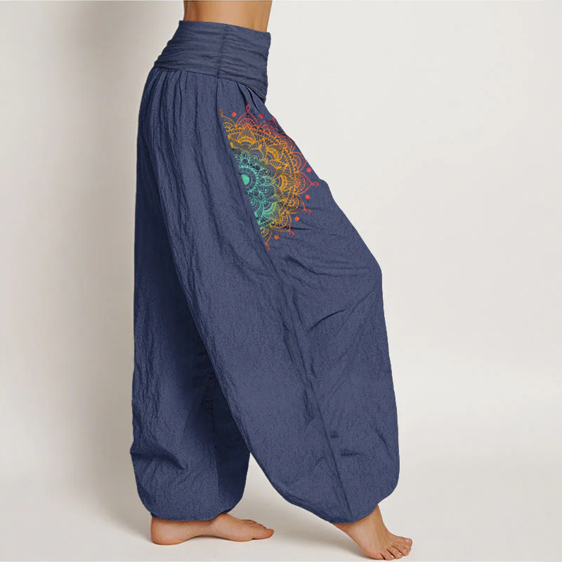 Pantaloni harem da donna con elastico in vita, in puro cotone, stile semplice, motivo mandala, motivo Buddha Stones - Image 8