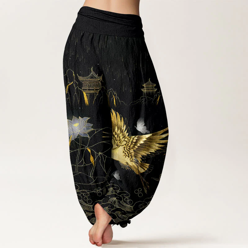 Pantaloni harem da donna con elastico in vita, modello Buddha Stones Cotton Crane Lotus Mountain Pavilion - Image 2