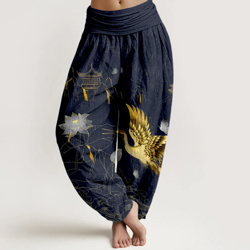 Pantaloni harem da donna con elastico in vita, modello Buddha Stones Cotton Crane Lotus Mountain Pavilion - Image 6