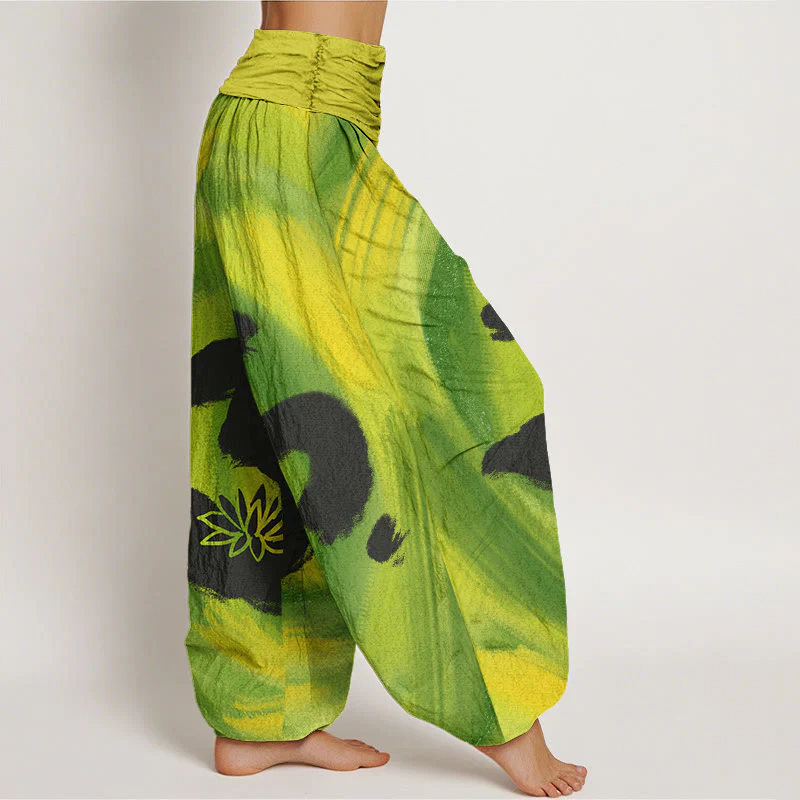 Pantaloni harem da donna con elastico in vita, in Buddha Stones , con simbolo OM e motivo a fiori di loto - Image 10