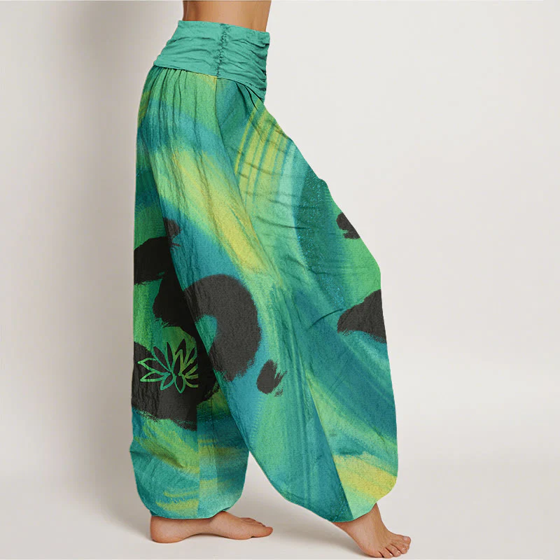 Pantaloni harem da donna con elastico in vita, in Buddha Stones , con simbolo OM e motivo a fiori di loto - Image 3