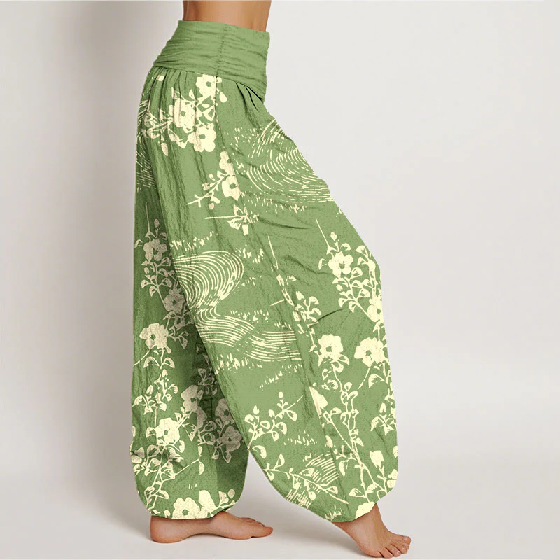 Pantaloni harem da donna con elastico in vita, motivo a fiori semplici in puro cotone Buddha Stones - Image 11