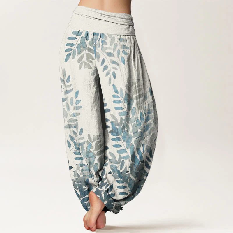 Pantaloni harem da donna con elastico in vita, in cotone, casual, con motivo a foglie intrecciate e motivo a Buddha Stones - Image 10