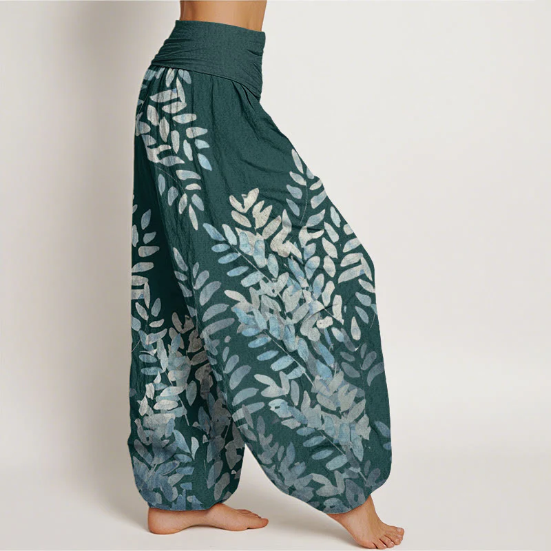 Pantaloni harem da donna con elastico in vita, in cotone, casual, con motivo a foglie intrecciate e motivo a Buddha Stones - Image 6