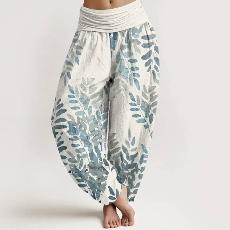 Pantaloni harem da donna con elastico in vita, in cotone, casual, con motivo a foglie intrecciate e motivo a Buddha Stones - Image 8