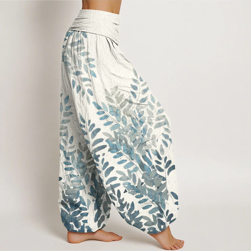 Pantaloni harem da donna con elastico in vita, in cotone, casual, con motivo a foglie intrecciate e motivo a Buddha Stones - Image 9