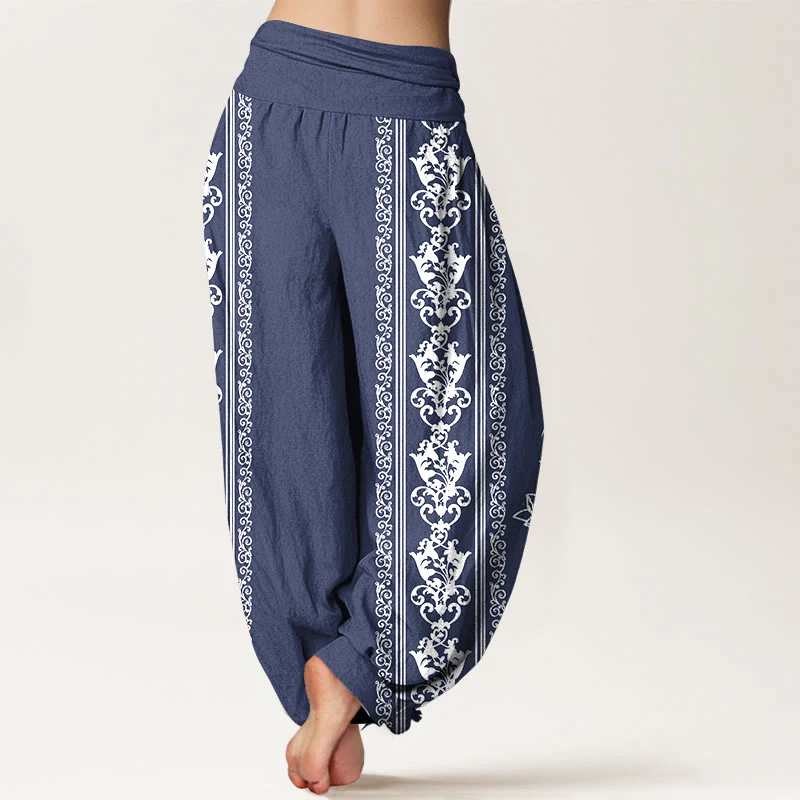 Pantaloni harem da donna con elastico in vita, motivo Buddha Stones Cotton Lotus Flowers Double Dorje Vajra Namaste Om - Image 13