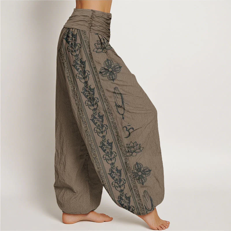 Pantaloni harem da donna con elastico in vita, motivo Buddha Stones Cotton Lotus Flowers Double Dorje Vajra Namaste Om - Image 20