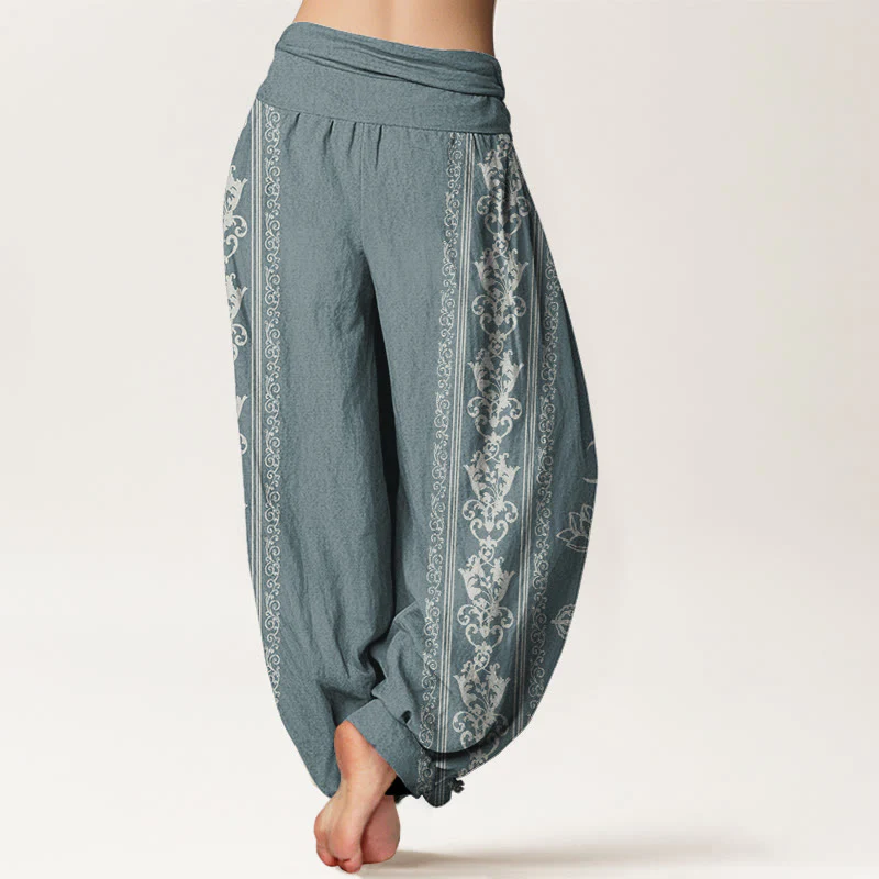 Pantaloni harem da donna con elastico in vita, motivo Buddha Stones Cotton Lotus Flowers Double Dorje Vajra Namaste Om - Image 6