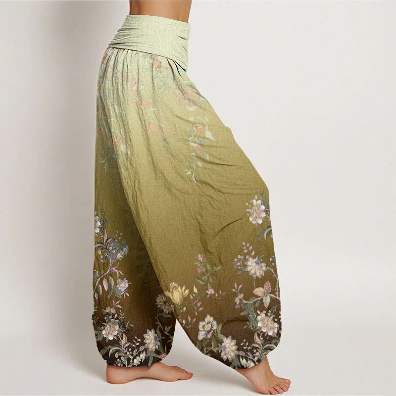 Pantaloni harem da donna con elastico in vita, motivo floreale delicato e sfumato , in Buddha Stones - Image 10