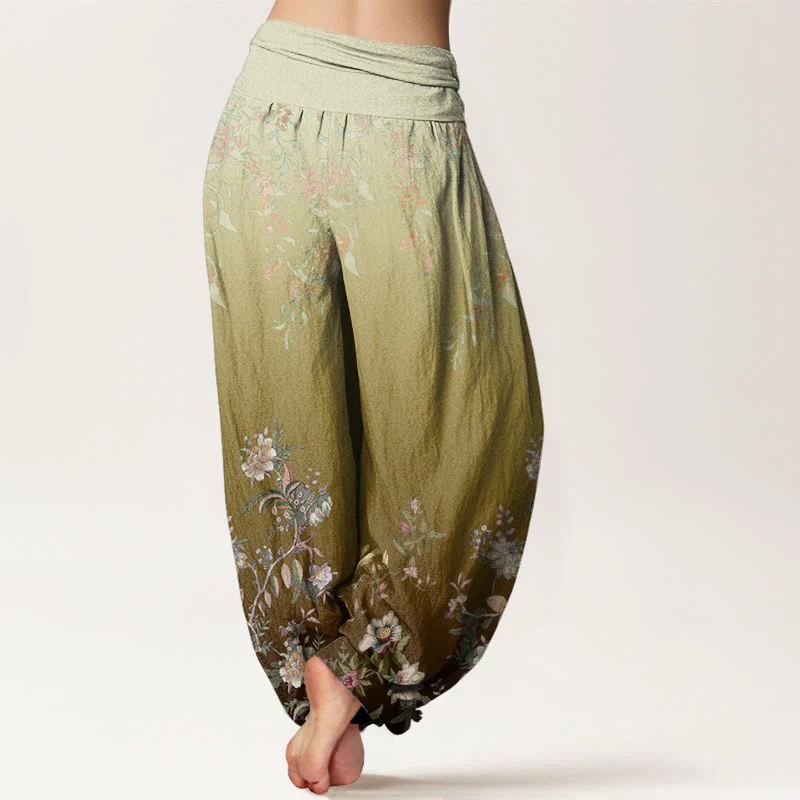 Pantaloni harem da donna con elastico in vita, motivo floreale delicato e sfumato , in Buddha Stones - Image 9