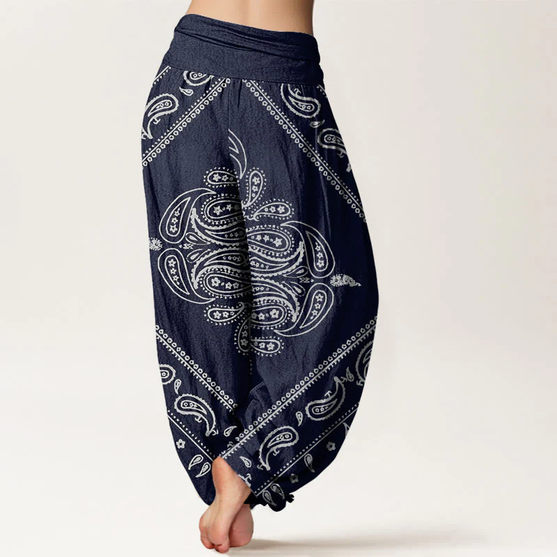 Pantaloni harem da donna con elastico in vita, motivo floreale e paisley, in cotone, casual, con Buddha Stones - Image 10