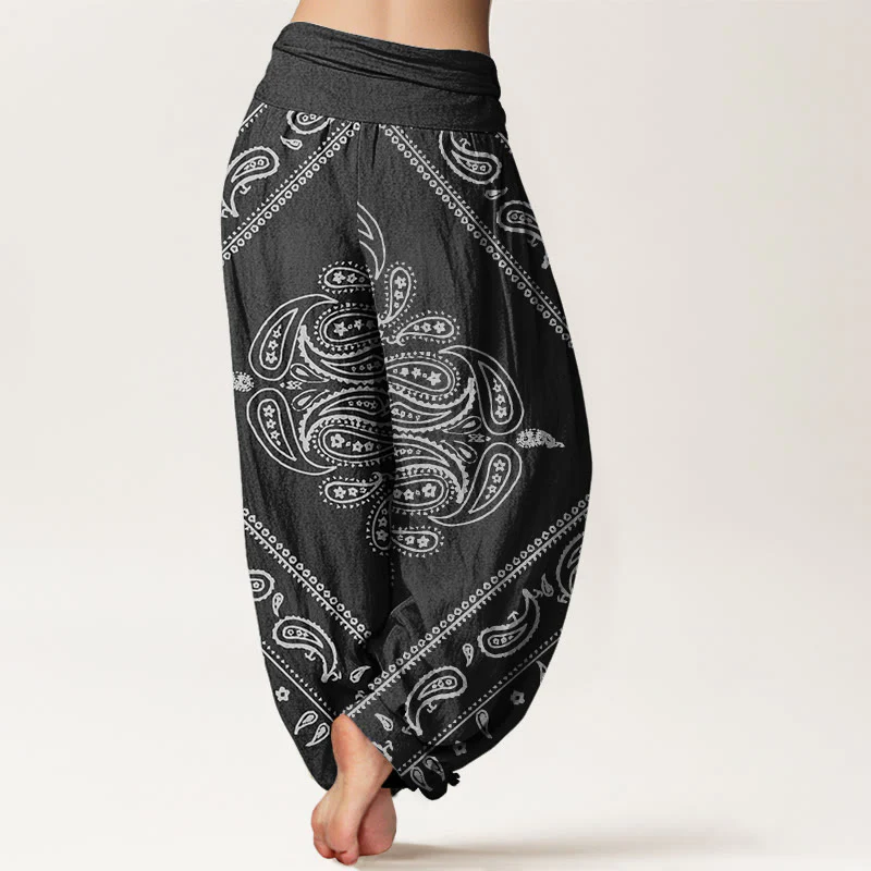 Pantaloni harem da donna con elastico in vita, motivo floreale e paisley, in cotone, casual, con Buddha Stones - Image 3