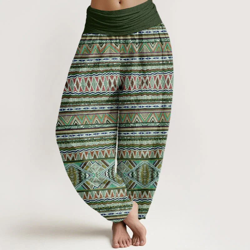 Pantaloni harem da donna con elastico in vita, in cotone, stile tribale, casual, motivo geometrico, motivo Buddha Stones - Image 5