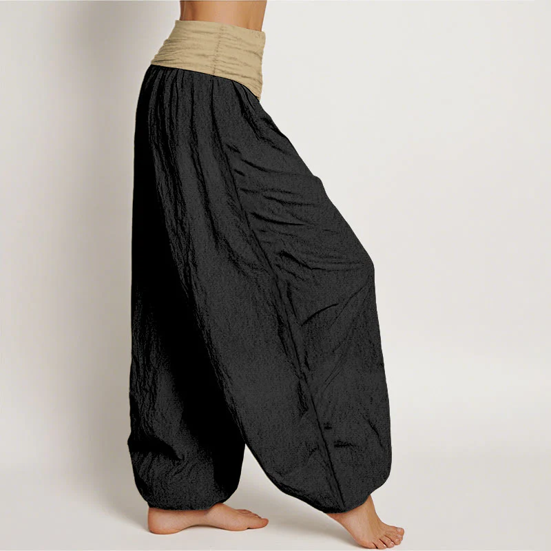 Pantaloni harem da donna in cotone con elastico in vita, colore marrone, blu e nero, tinta unita , Buddha Stones - Image 11