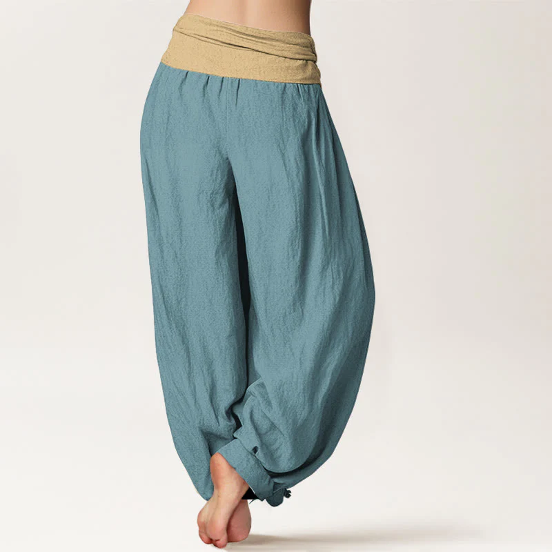 Pantaloni harem da donna in cotone con elastico in vita, colore marrone, blu e nero, tinta unita , Buddha Stones - Image 7