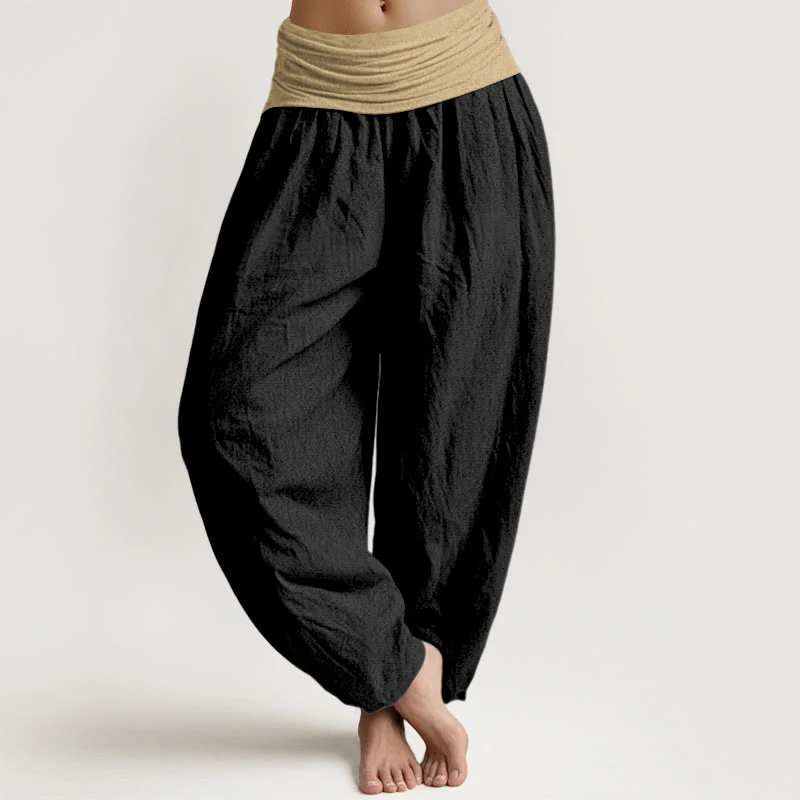 Pantaloni harem da donna in cotone con elastico in vita, colore marrone, blu e nero, tinta unita , Buddha Stones - Image 9