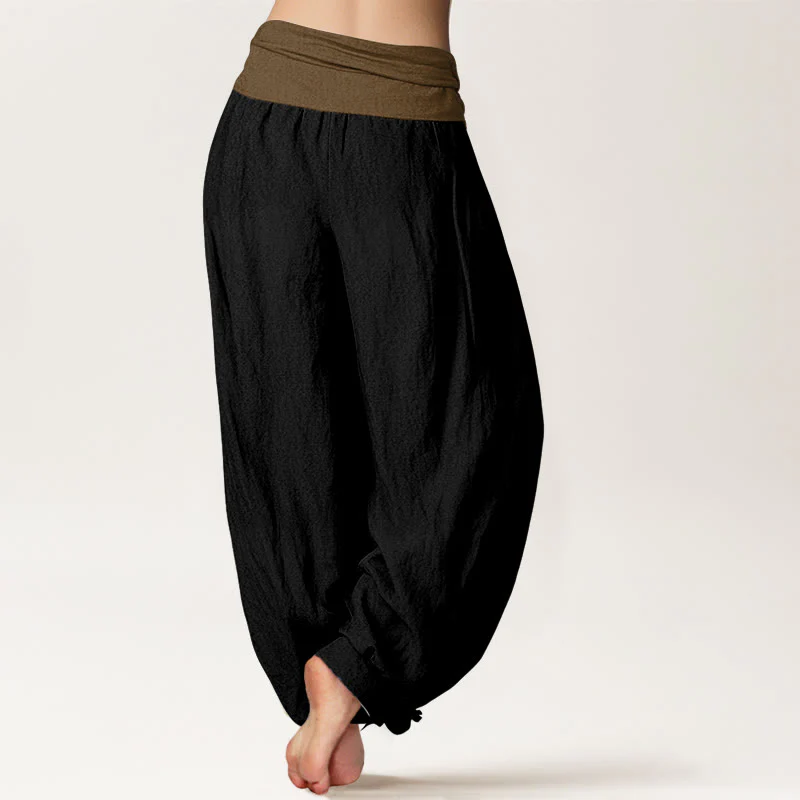 Pantaloni harem da donna in cotone con elastico in vita, colore nero, verde e marrone chiaro, Buddha Stones - Image 2