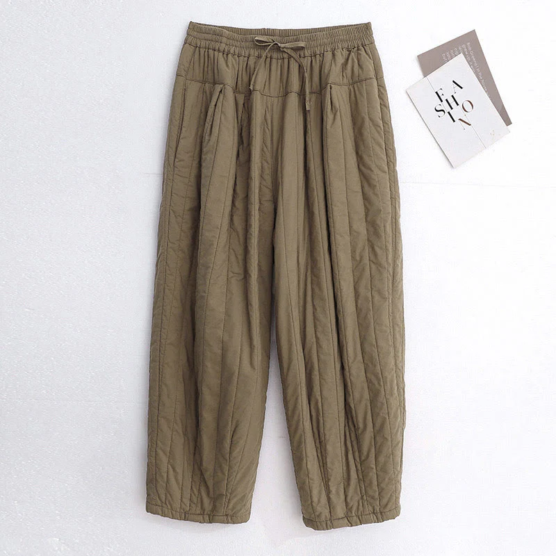 Pantaloni harem da donna in cotone con tasche e design a tinta unita invernale Buddha Stones