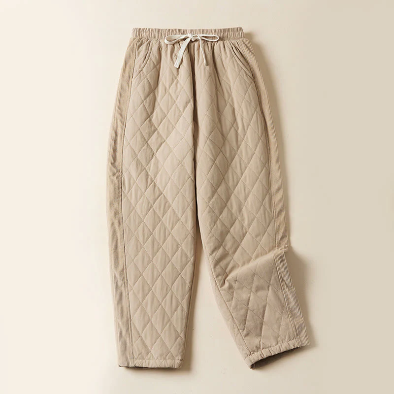 Pantaloni harem termici da donna in cotone con tasche e design trapuntato a rombi Buddha Stones - Image 10