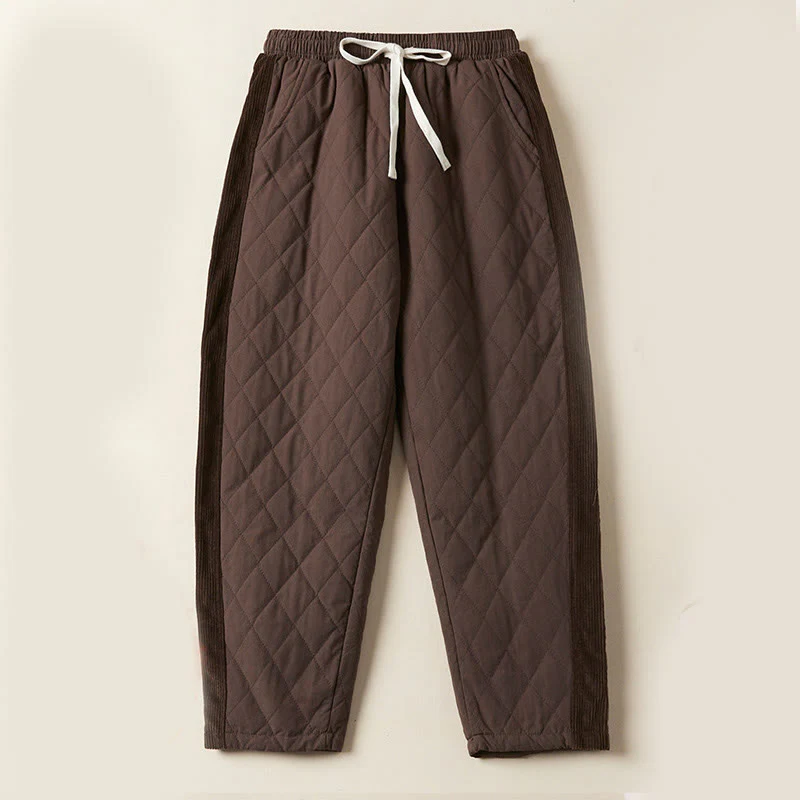 Pantaloni harem termici da donna in cotone con tasche e design trapuntato a rombi Buddha Stones - Image 19