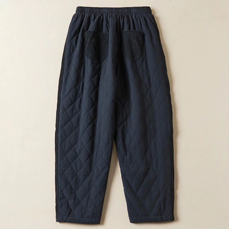 Pantaloni harem termici da donna in cotone con tasche e design trapuntato a rombi Buddha Stones - Image 2