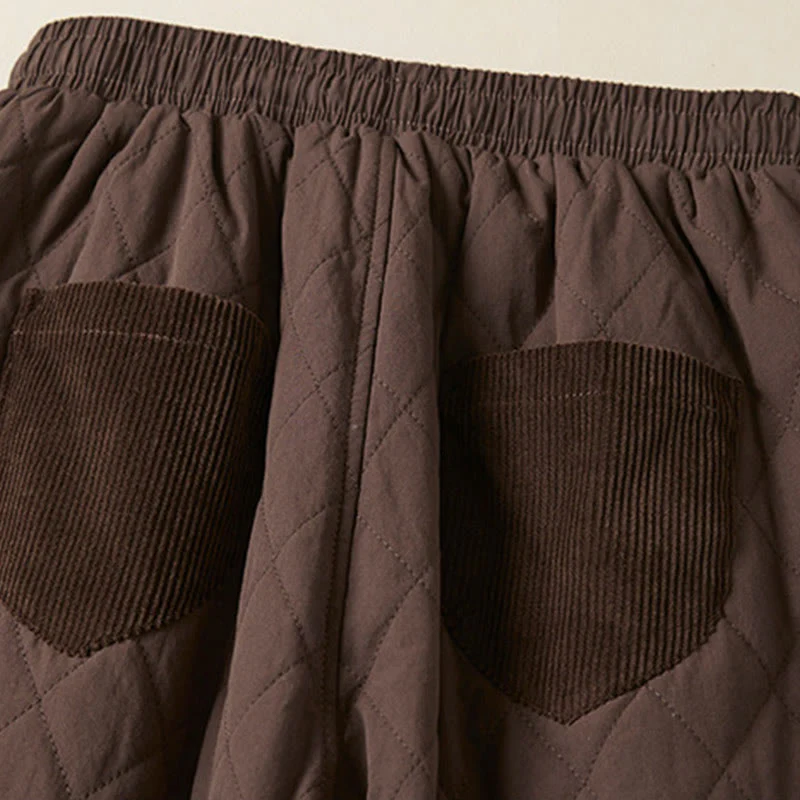 Pantaloni harem termici da donna in cotone con tasche e design trapuntato a rombi Buddha Stones - Image 22