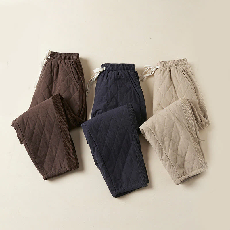 Pantaloni harem termici da donna in cotone con tasche e design trapuntato a rombi Buddha Stones - Image 28