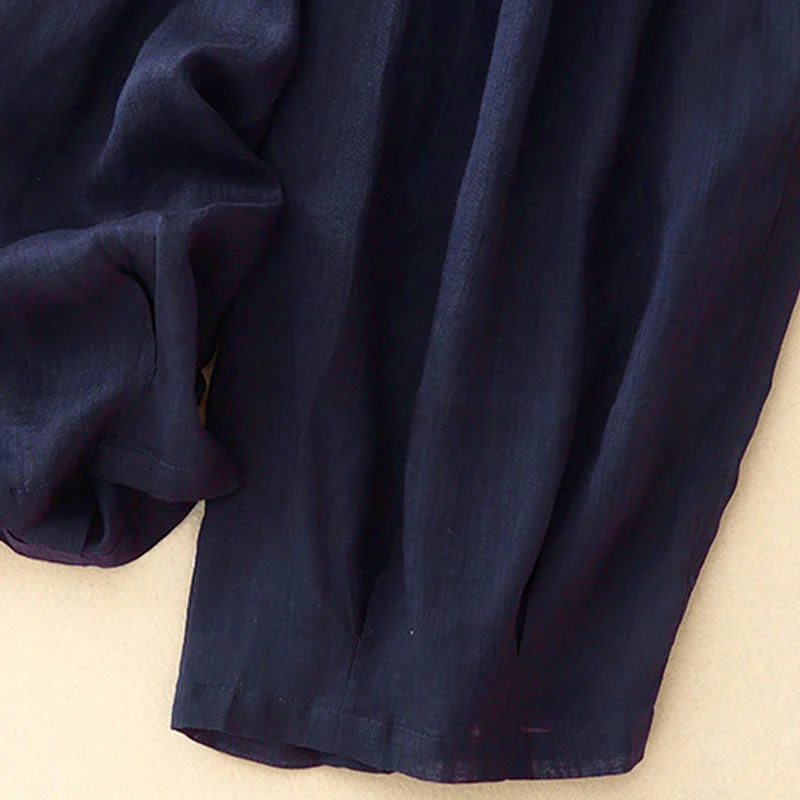 Pantaloni da donna corti con tasche, larghi e casual, a doppio strato, lunghezza 7-8, Buddha Stones - Image 11