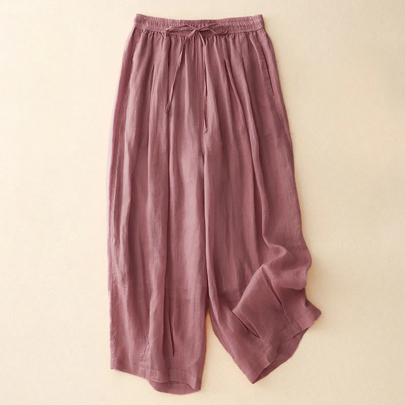 Pantaloni da donna corti con tasche, larghi e casual, a doppio strato, lunghezza 7-8, Buddha Stones - Image 17