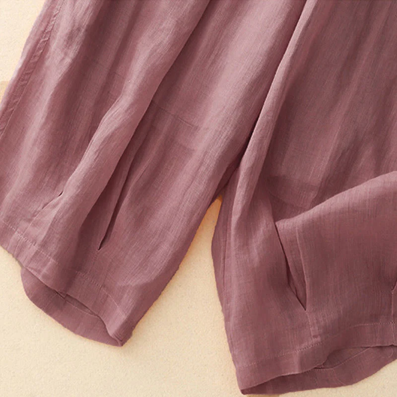 Pantaloni da donna corti con tasche, larghi e casual, a doppio strato, lunghezza 7-8, Buddha Stones - Image 20