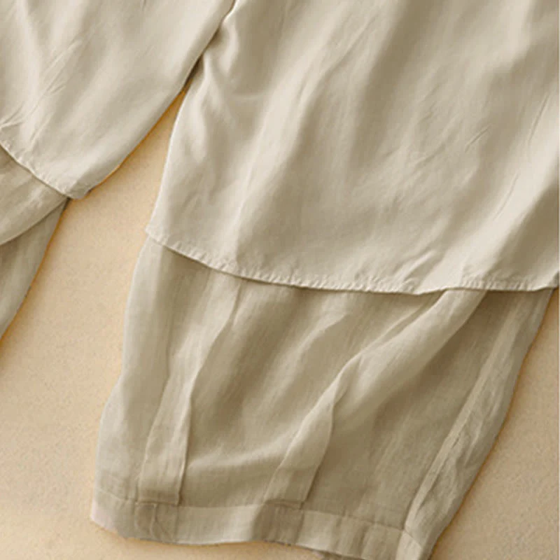 Pantaloni da donna corti con tasche, larghi e casual, a doppio strato, lunghezza 7-8, Buddha Stones - Image 25