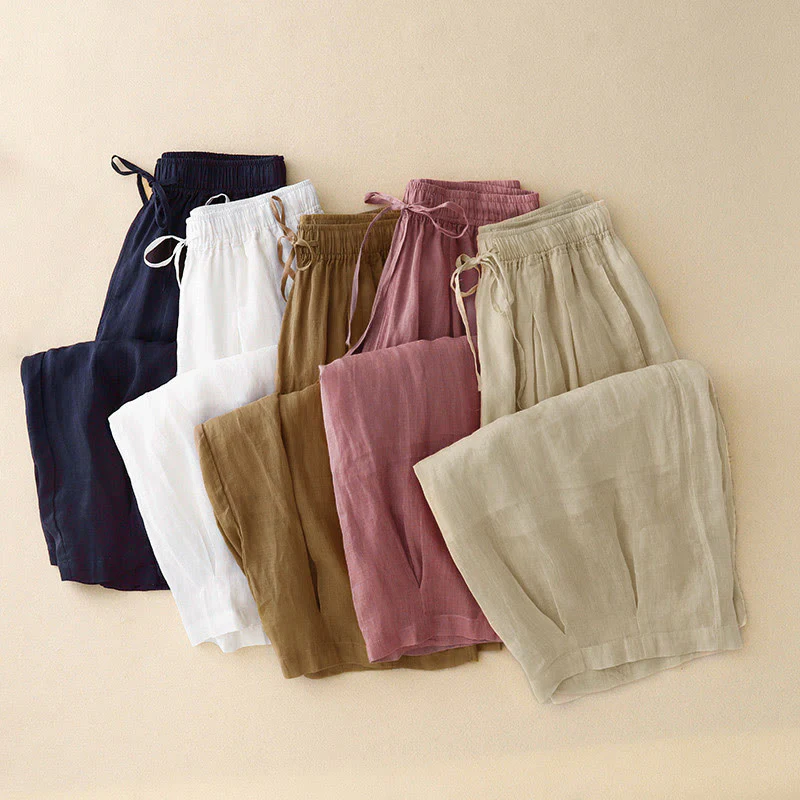 Pantaloni da donna corti con tasche, larghi e casual, a doppio strato, lunghezza 7-8, Buddha Stones - Image 29