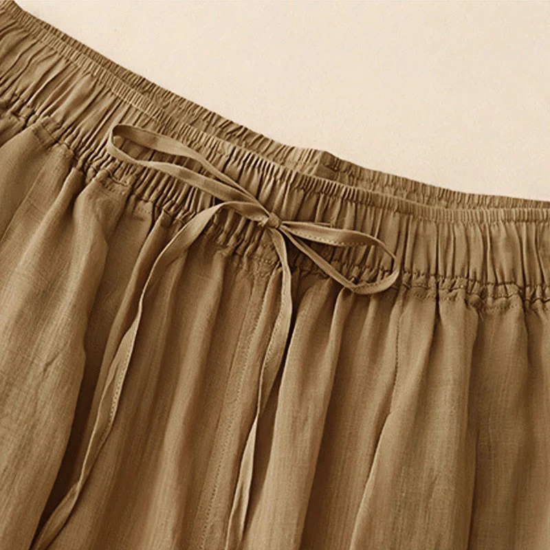 Pantaloni da donna corti con tasche, larghi e casual, a doppio strato, lunghezza 7-8, Buddha Stones - Image 5