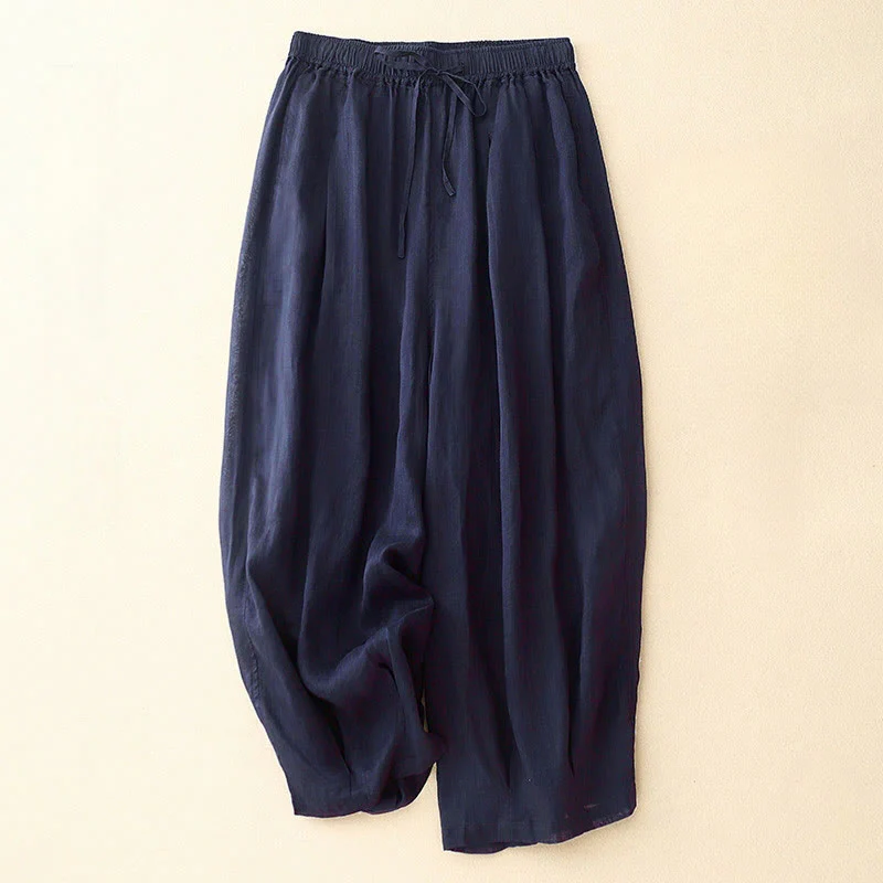 Pantaloni da donna corti con tasche, larghi e casual, a doppio strato, lunghezza 7-8, Buddha Stones - Image 7