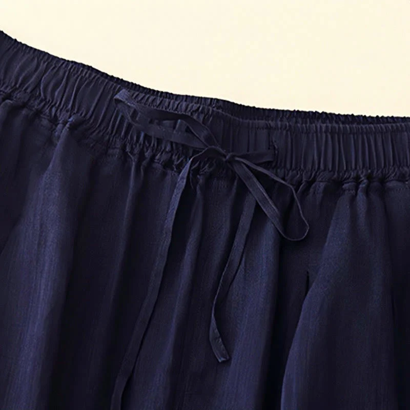 Pantaloni da donna corti con tasche, larghi e casual, a doppio strato, lunghezza 7-8, Buddha Stones - Image 8